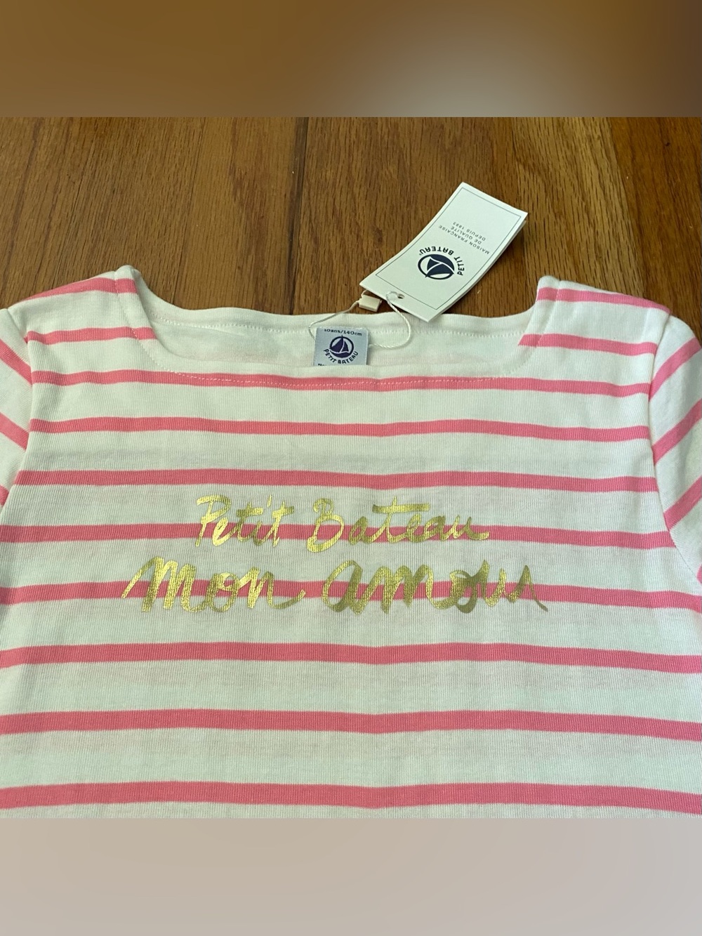 Petit Bateau Striped Short Sleeve Mon Amour Tee - Picture 3 of 8